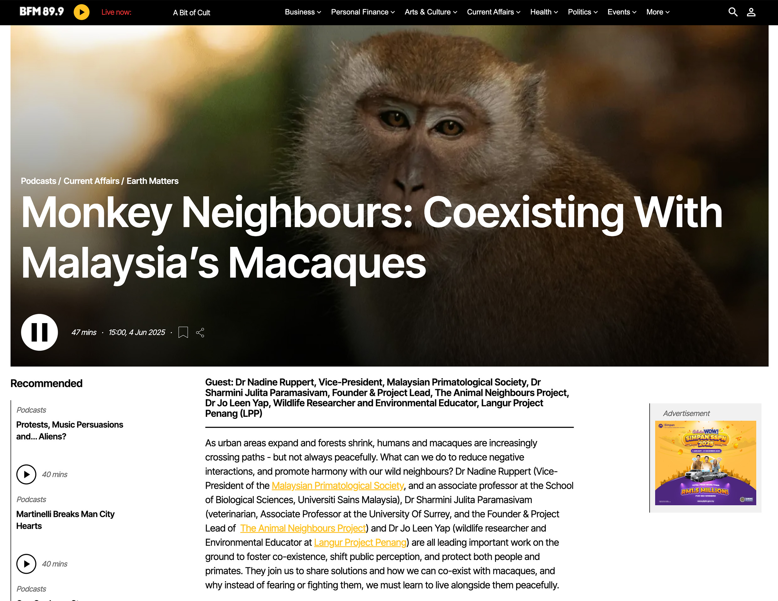 You are currently viewing BFM Podcast Interview: Monkey Neighbours: Coexisting With Malaysia’s Macaques
